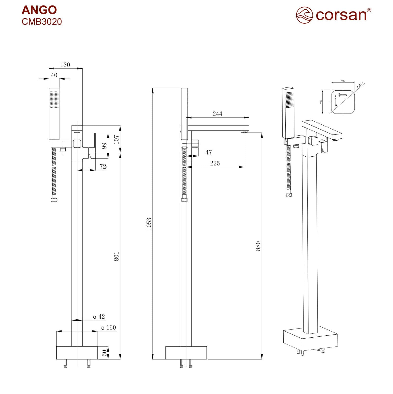 Bateria wannowa wolnostojąca ANGO CMB3020BL czarna