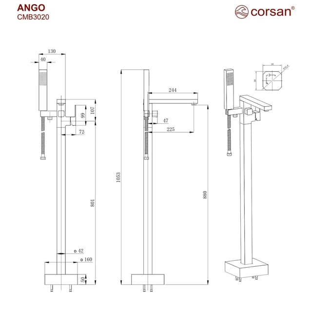 Bateria wannowa wolnostojąca ANGO CMB3020CH Chrom