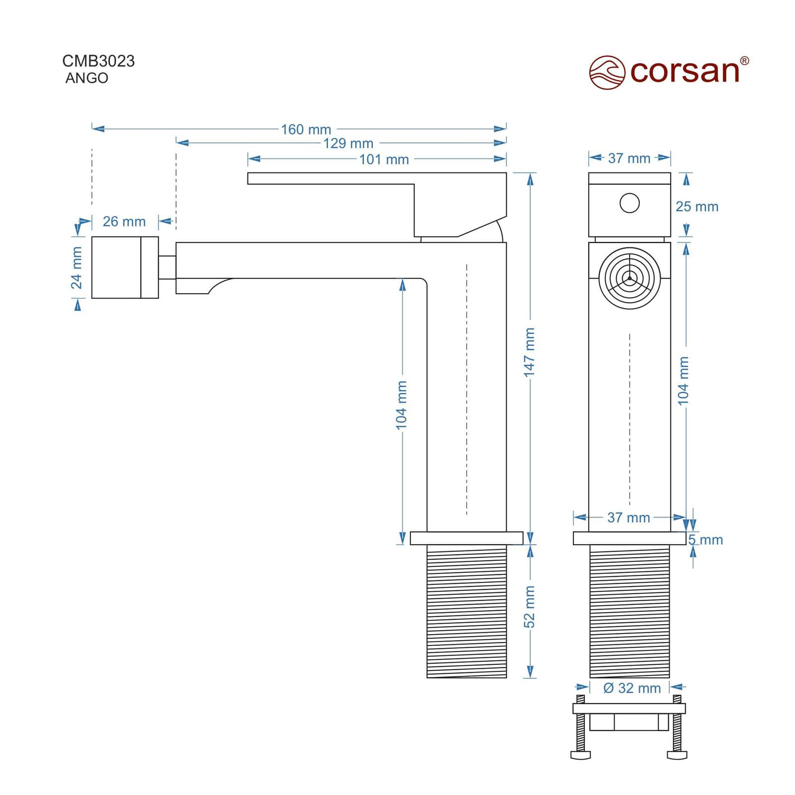 Bateria bidetowa ANGO CMB3023CH chromowana