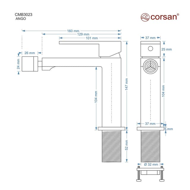 Bateria bidetowa ANGO CMB3023CH chromowana