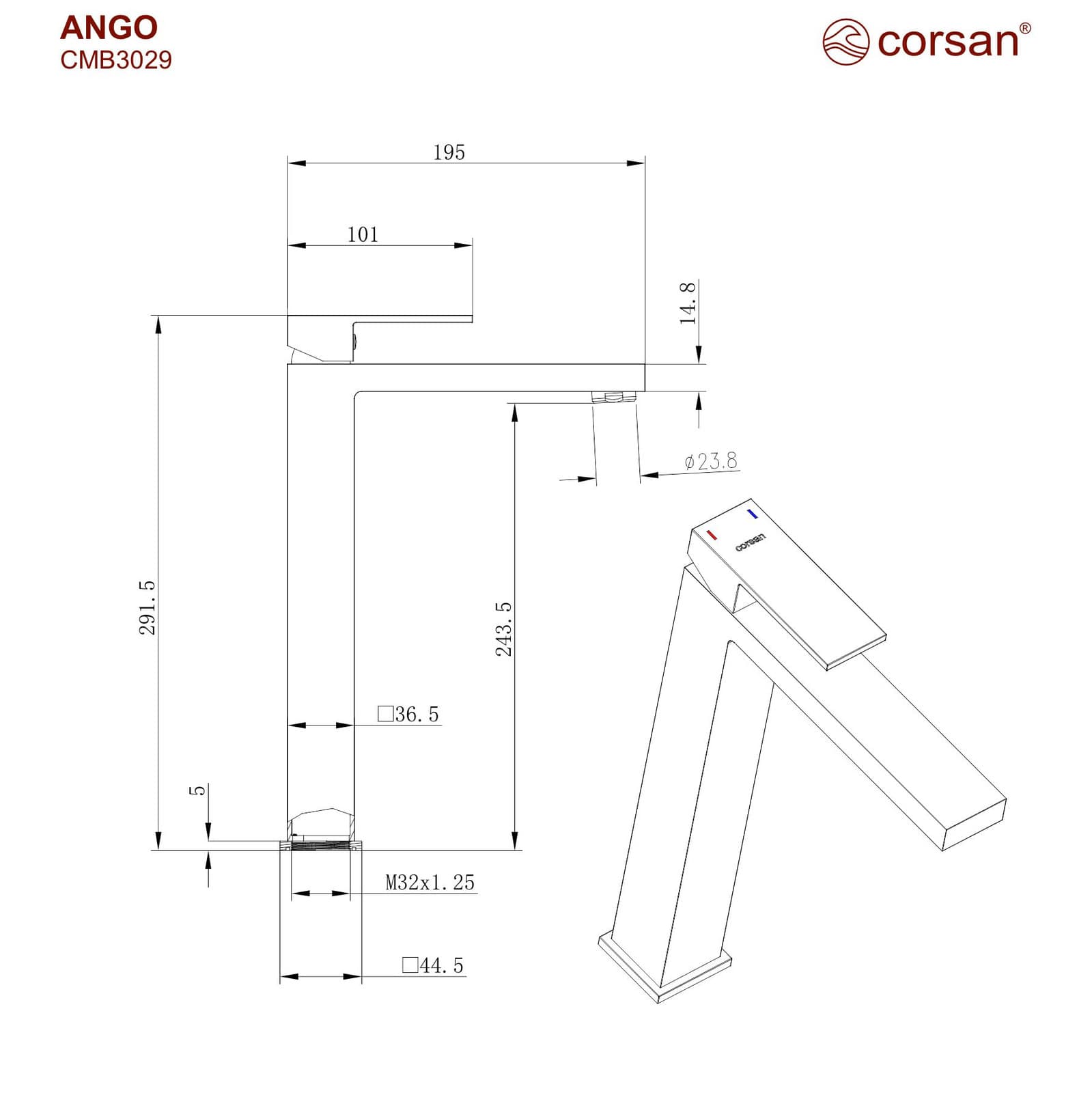 Bateria umywalkowa ANGO CMB3029BL wysoka Czarna