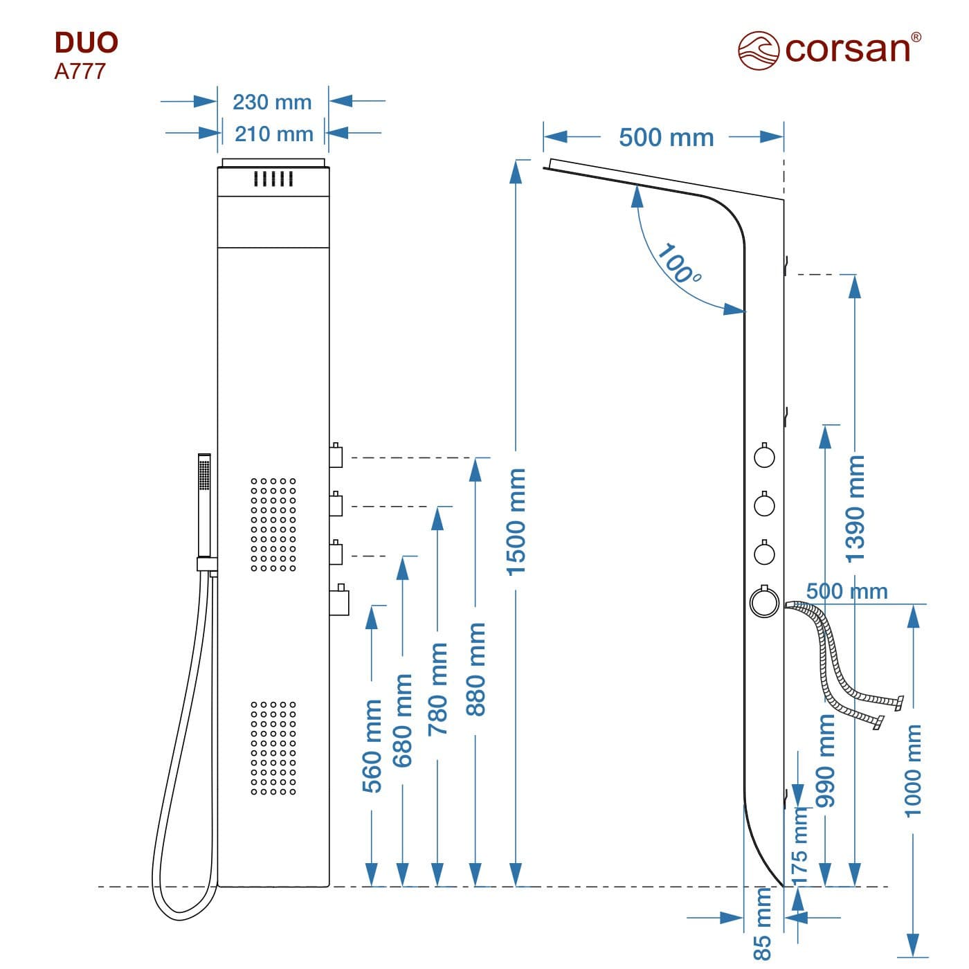 Panel prysznicowy Corsan DUO Mieszacz Biało-Czarny