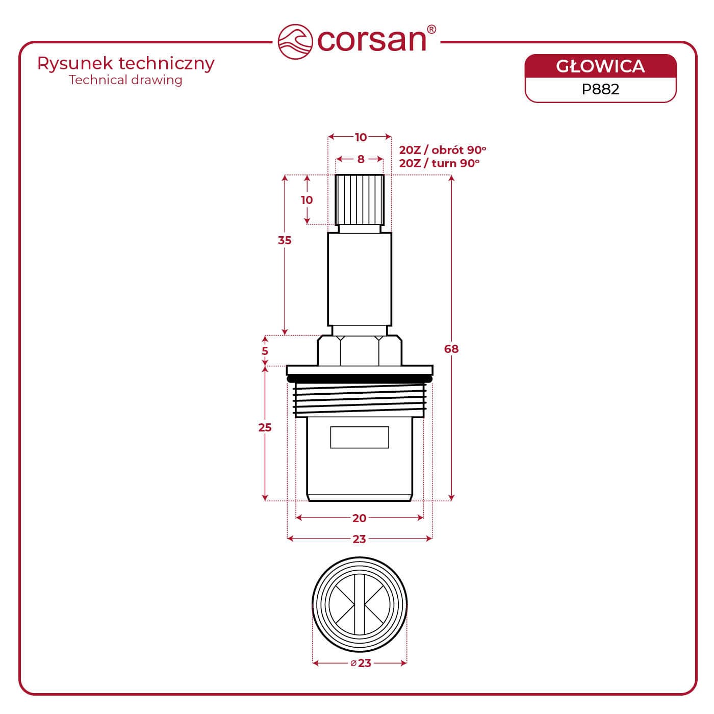 P882 - Głowica, głowiczka funkcji ON/OFF 68mm