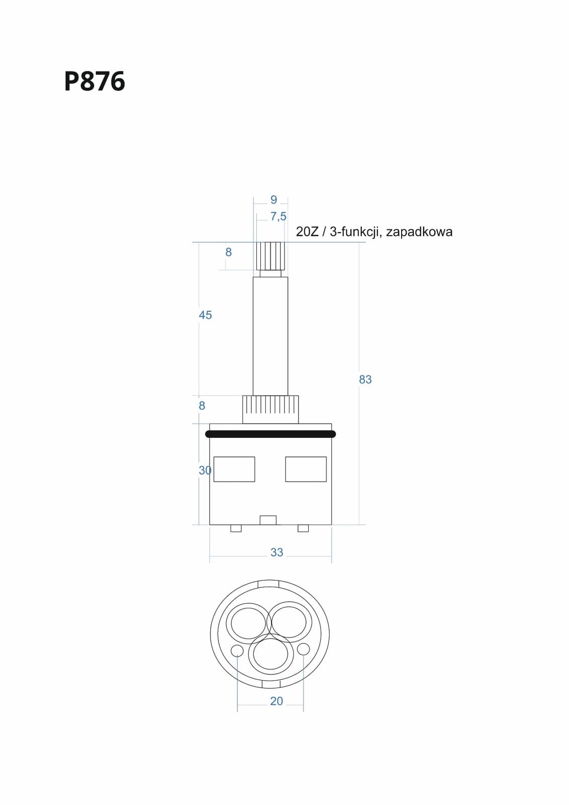 P876 - Głowica, głowiczka 3-funkcji zapadkowa 83mm