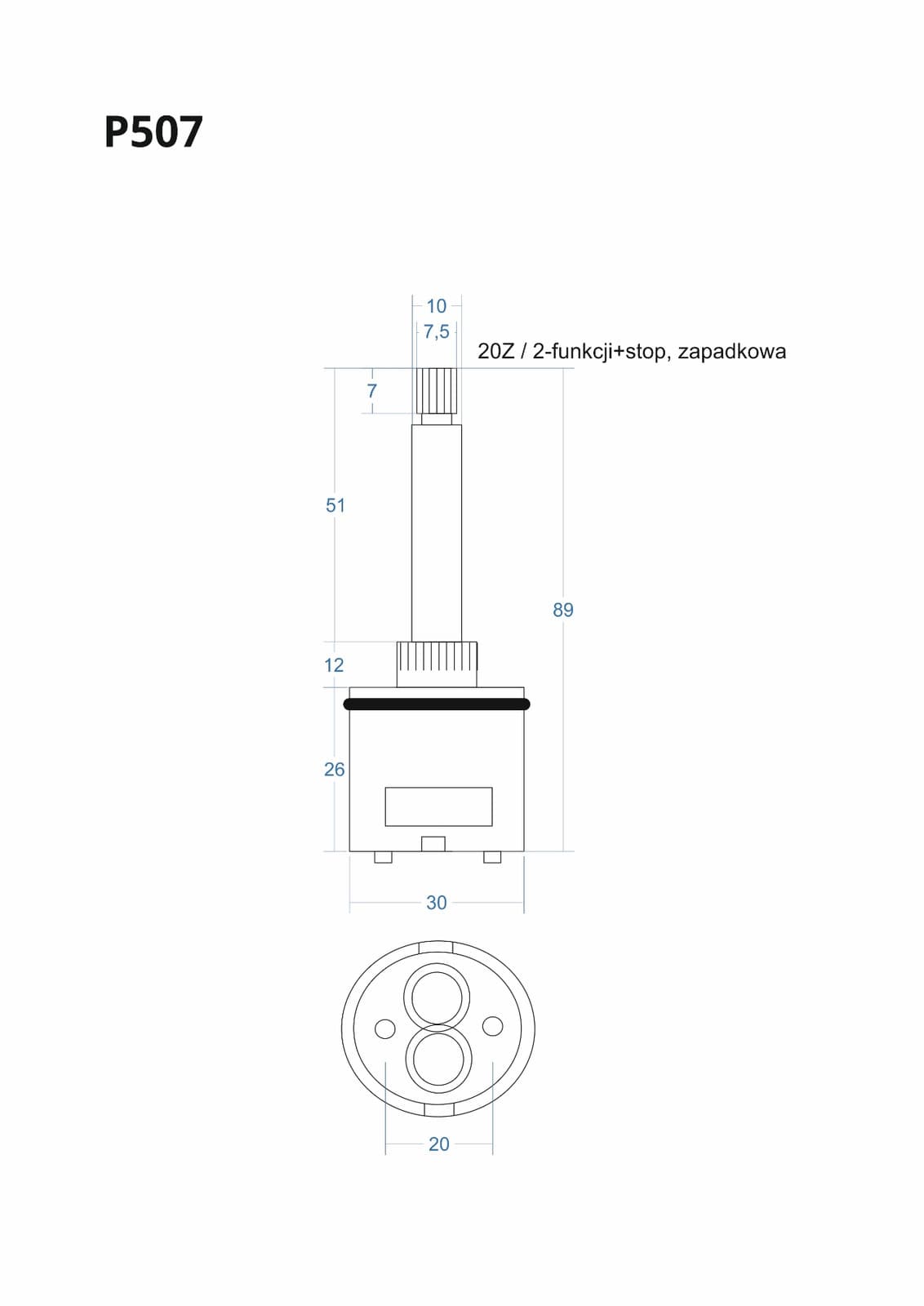 P507 - Głowica, głowiczka 2-funkcji+stop 89mm