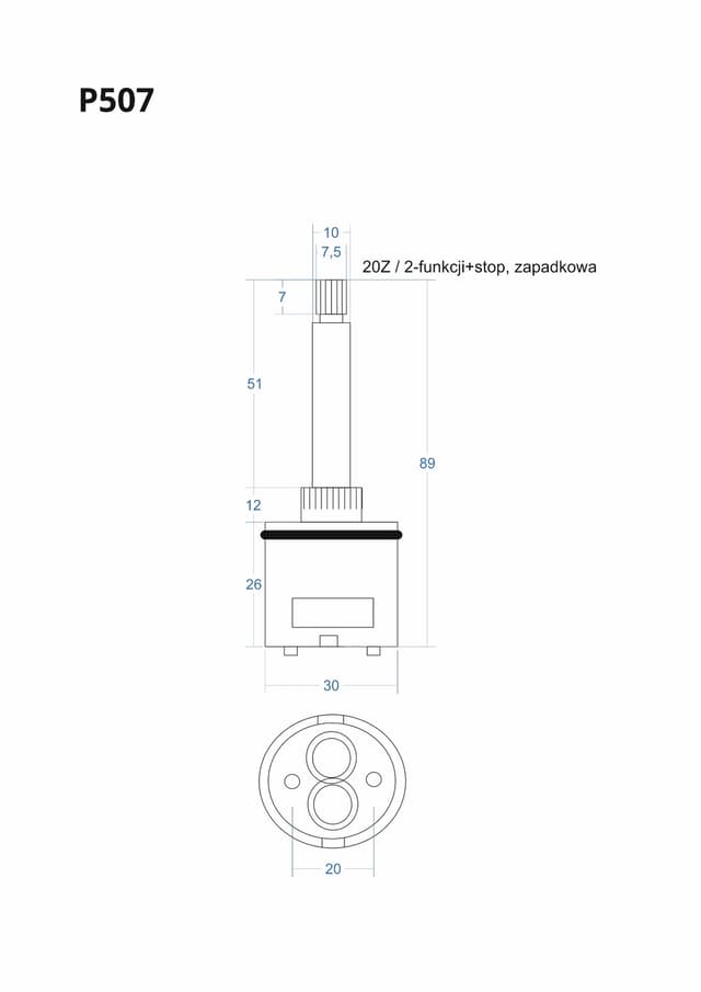 P507 - Głowica, głowiczka 2-funkcji+stop 89mm