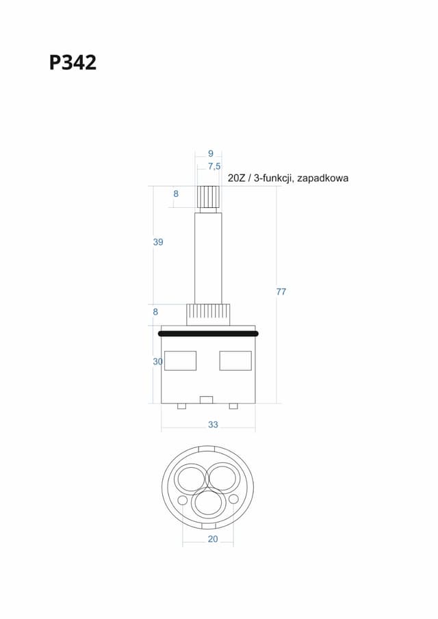 P342 METAL - Głowica, głowiczka 3-funkcji zapadkowa 77mm