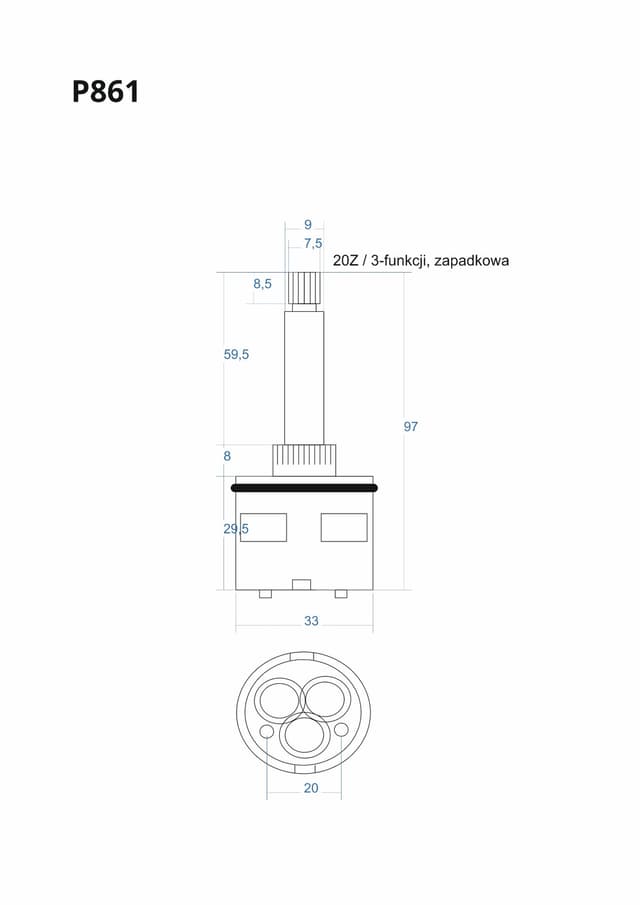 P861 - Głowica, głowiczka 3-funkcji zapadkowa 97mm