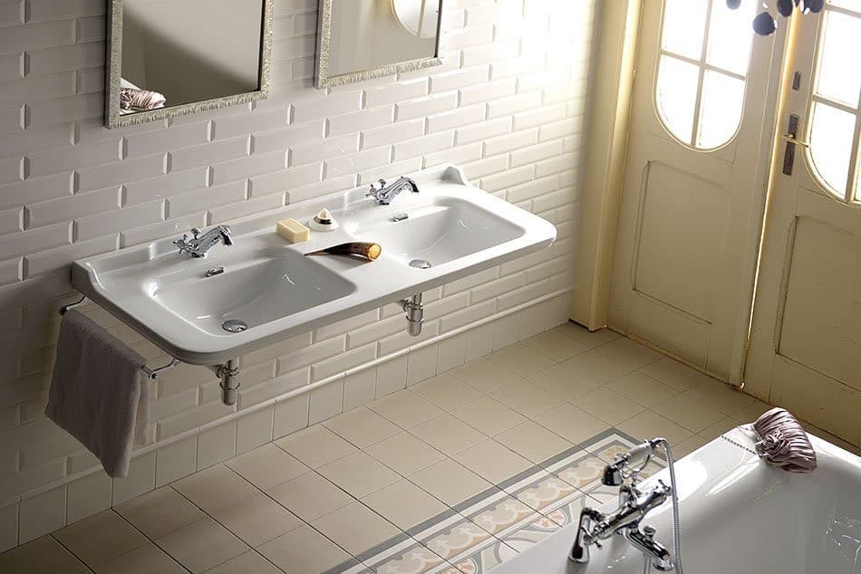 WALDORF umywalka podwójna ceramiczna 150x55 cm, biały