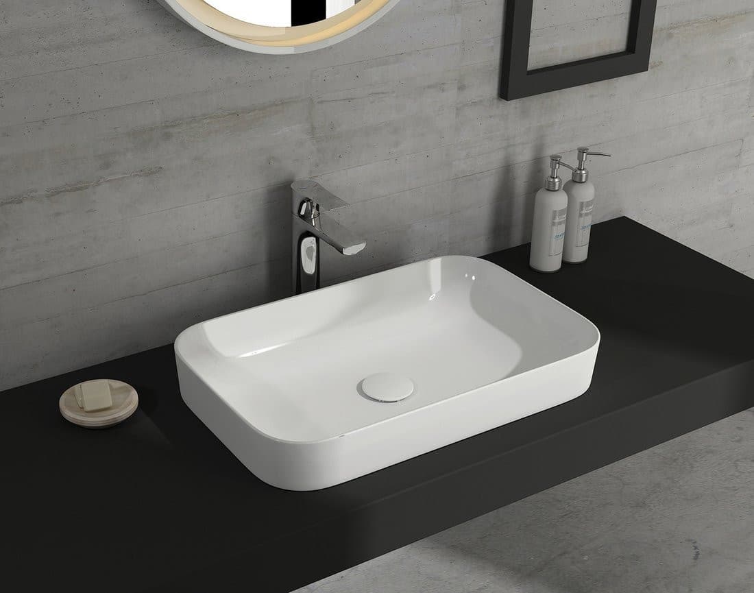 SOTT AQUA Umywalka ceramiczna 60x38 cm, biała prostokątna