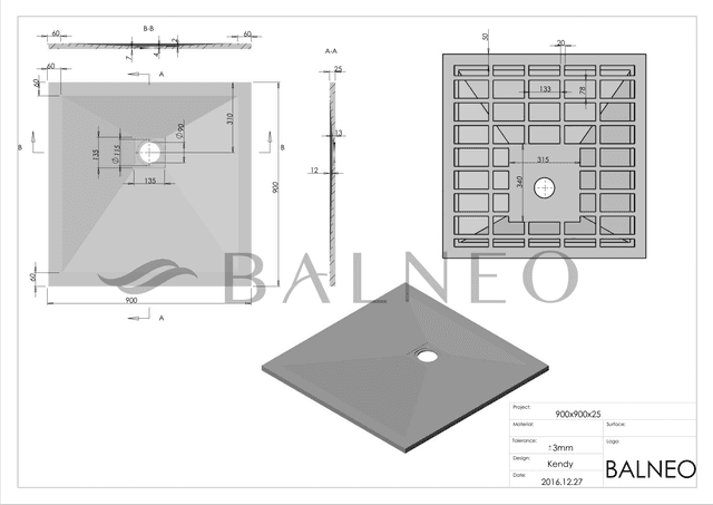 Stone Tray - Brodzik kompozytowy "F" Jasnoszary 90X90x2,5