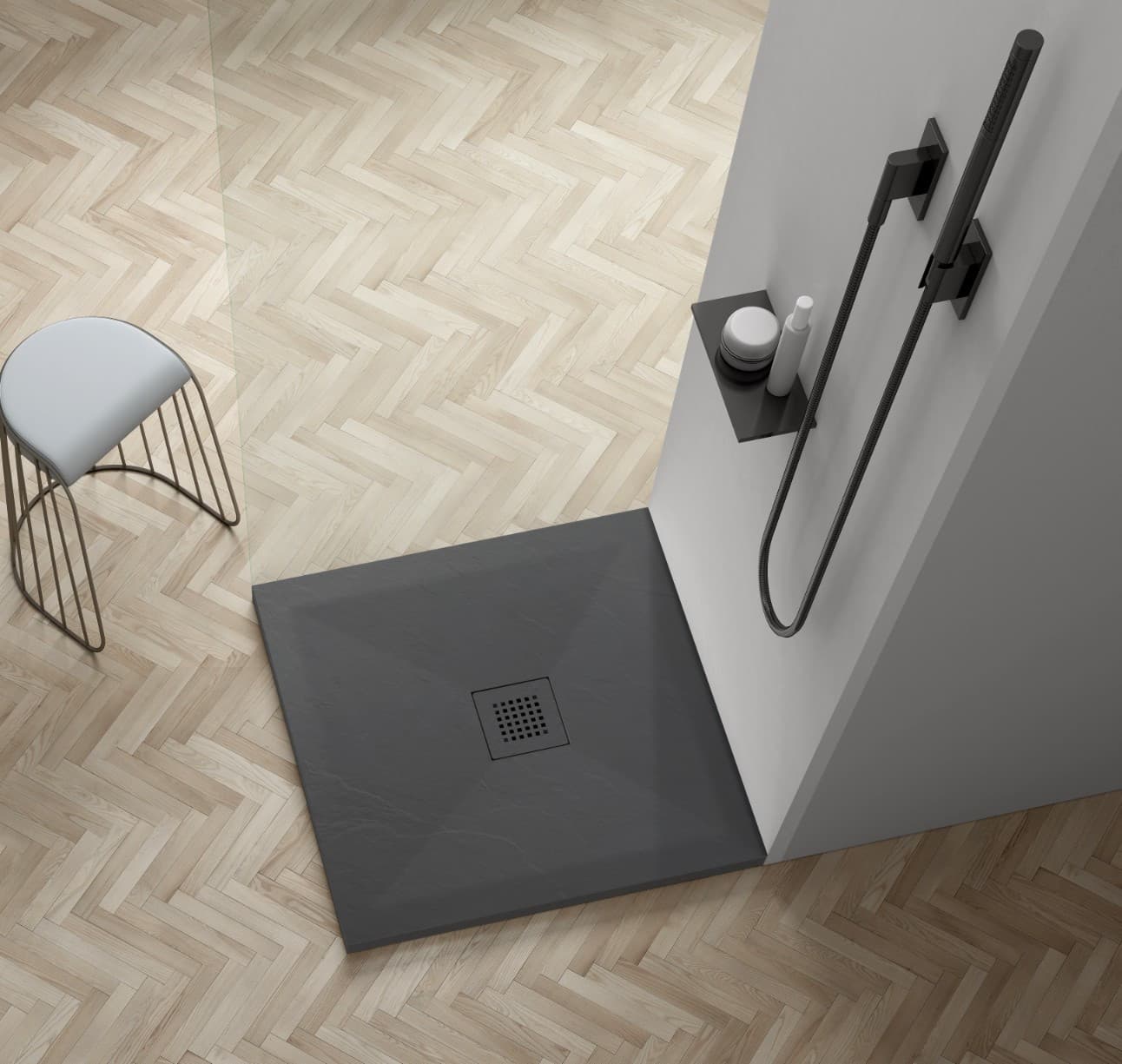 Stone Tray - Brodzik kompozytowy "F" Ciemnoszary 90x90x2,5