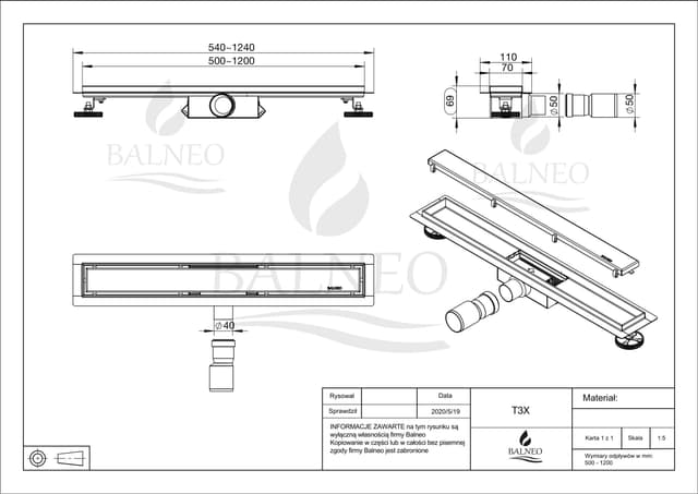 Duplex Next 2w1 Odpływ liniowy 90 cm dwustronny złoty