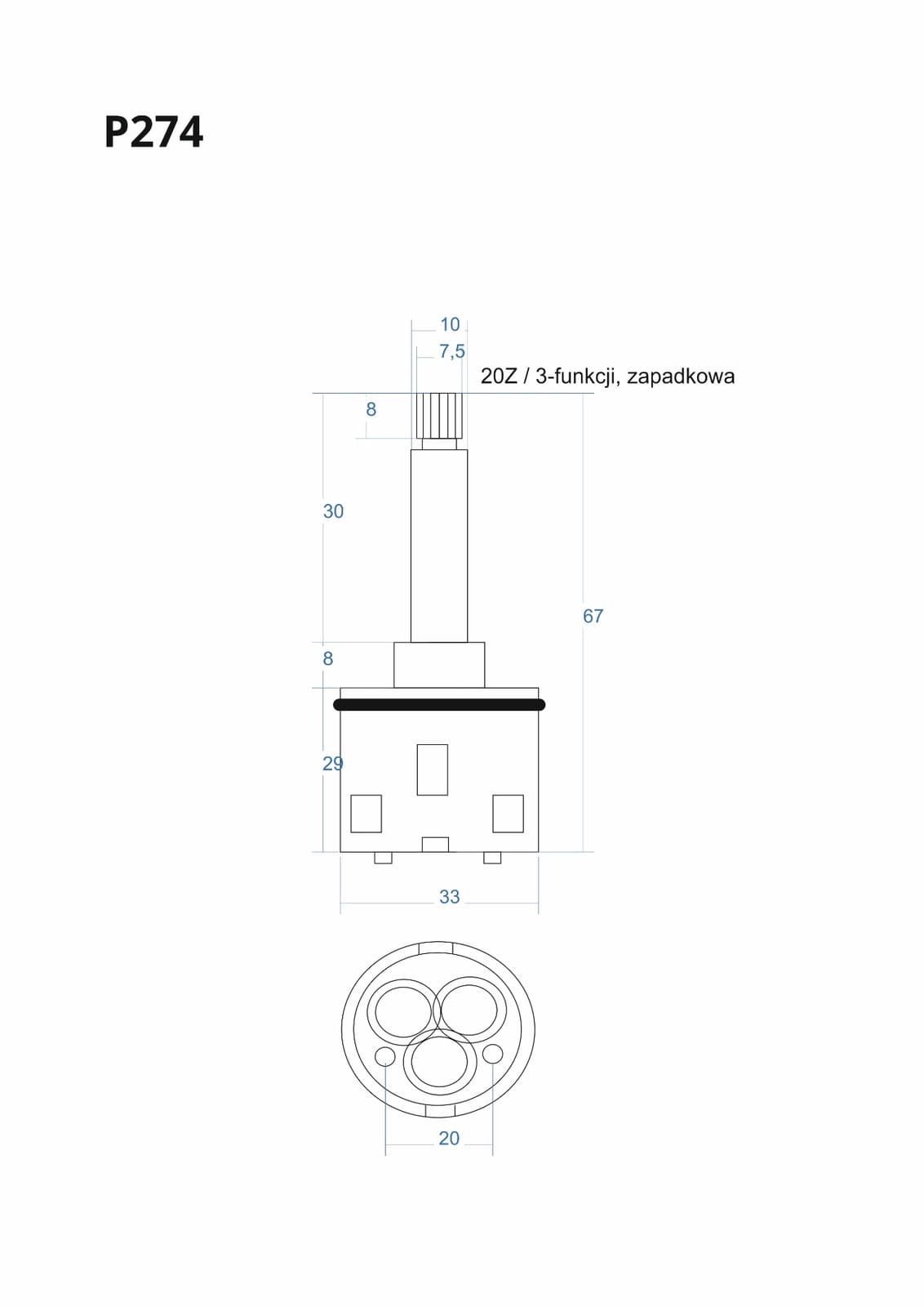 P274 - Głowica, głowiczka 3-funkcji zapadkowa 67mm