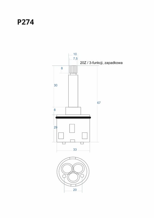 P274 - Głowica, głowiczka 3-funkcji zapadkowa 67mm