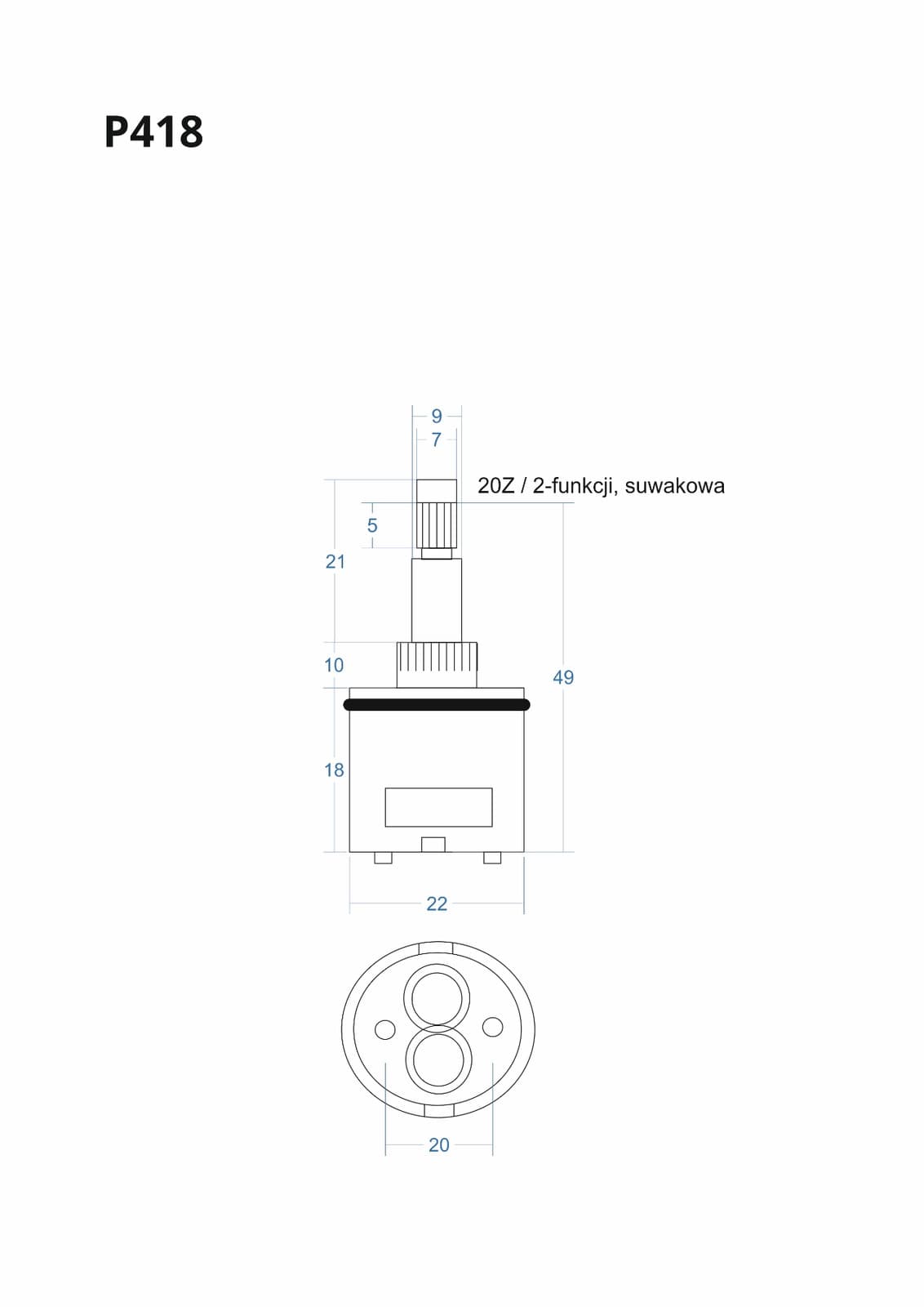 P418 - Głowica, głowiczka 2-funkcji suwakowa 49mm