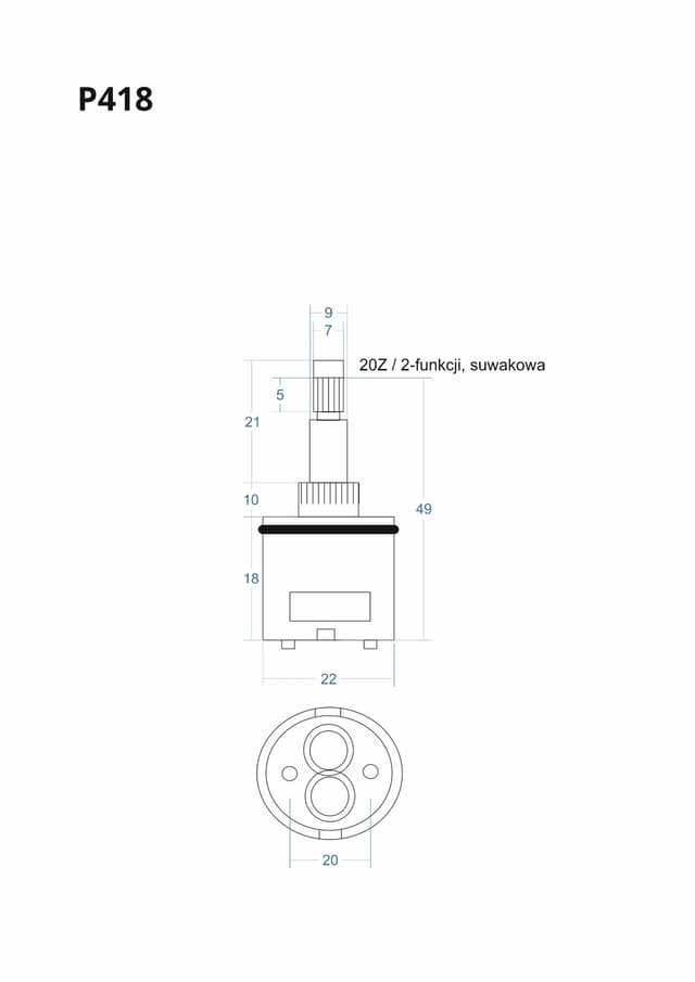 P418 - Głowica, głowiczka 2-funkcji suwakowa 49mm