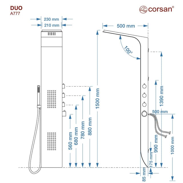 Panel prysznicowy Corsan DUO Mieszacz Czarny