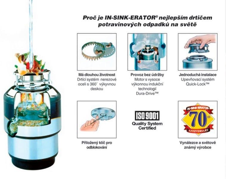 IN SINK młynek do odpadów, 230V, 380W, pneumatyczny sterownik