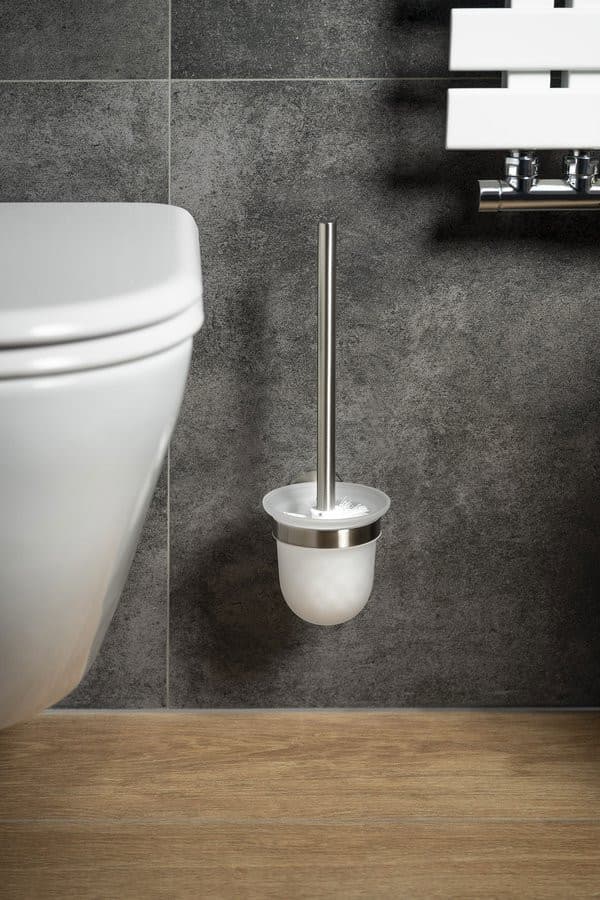 X-STEEL wisząca szczotka do WC, mleczne szkło, stal nierdzewna matowa