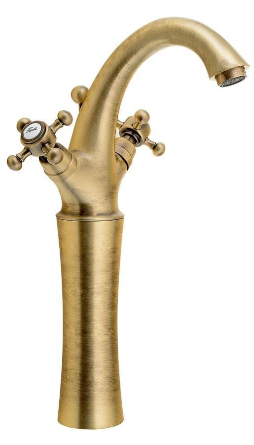 ANTEA wysoka bateria umywalkowa z odpływem, retro brązowa, 300mm