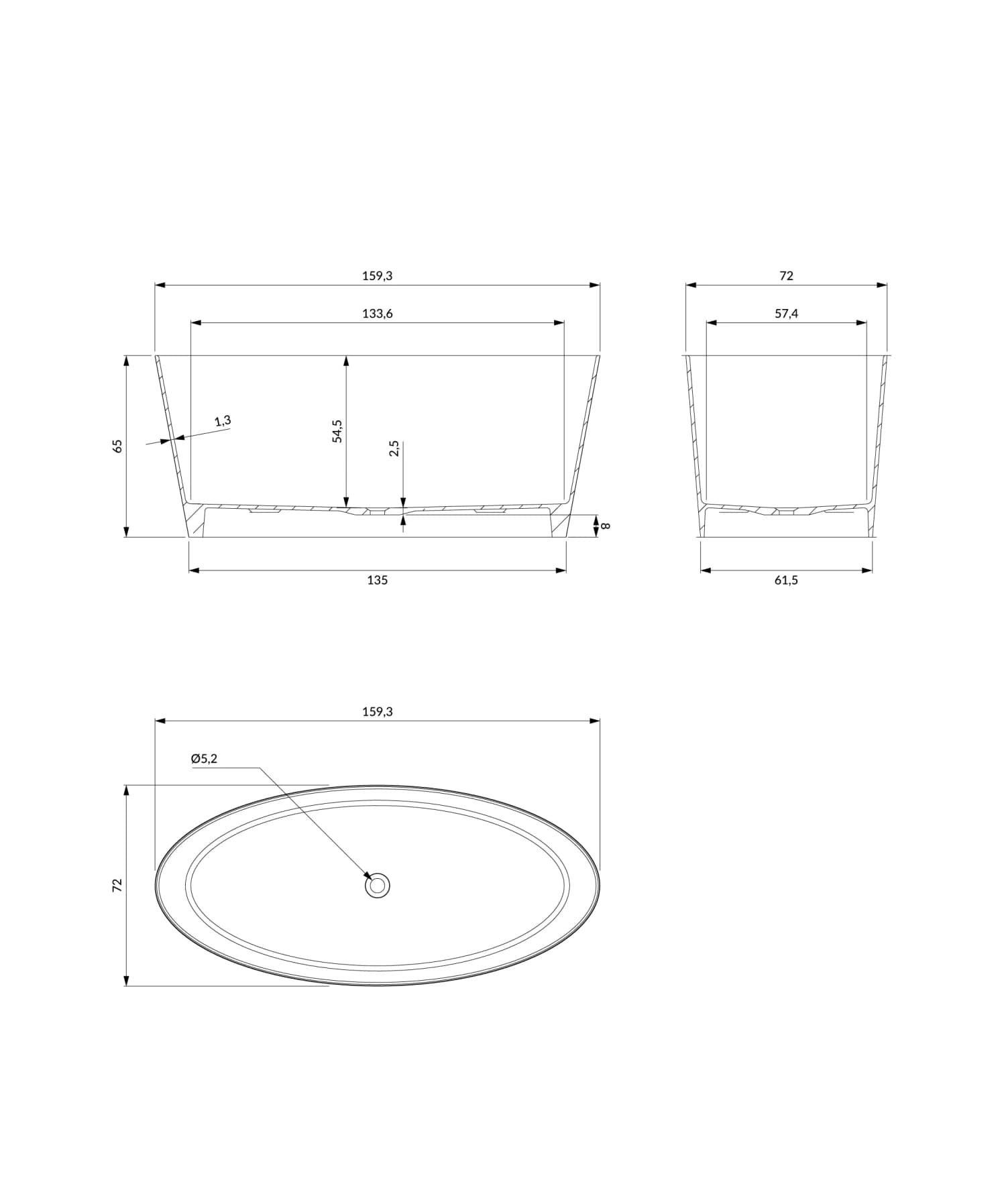 ROMA159BM Rysunek techniczny