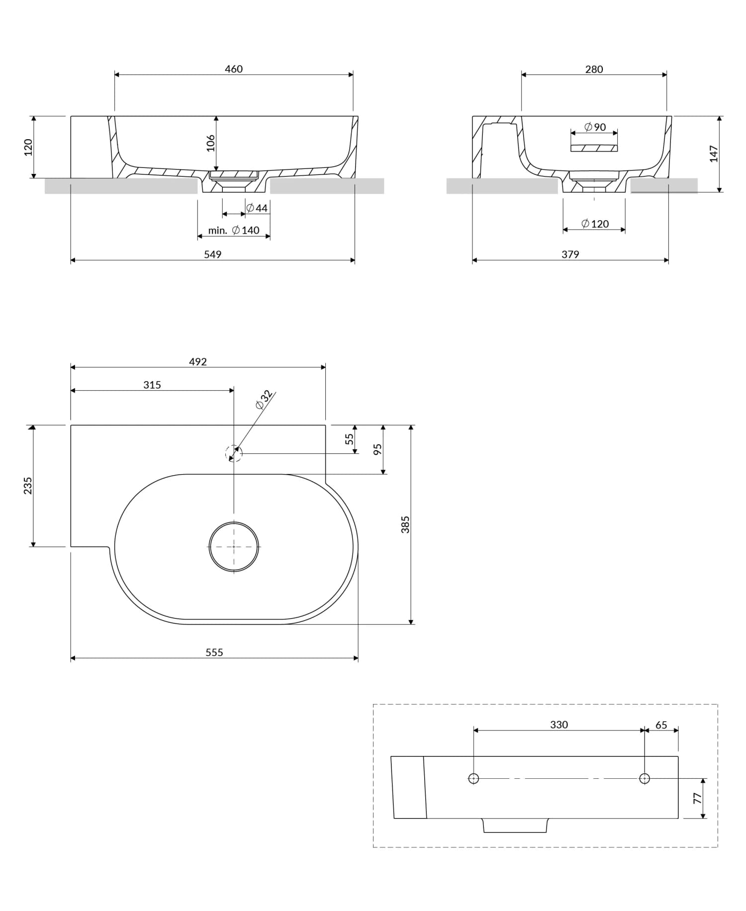 OVO555UWLAG Rysunek techniczny