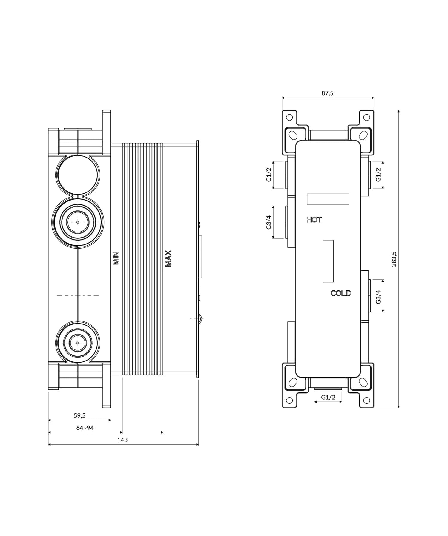BOXTE3F Rysunek techniczny
