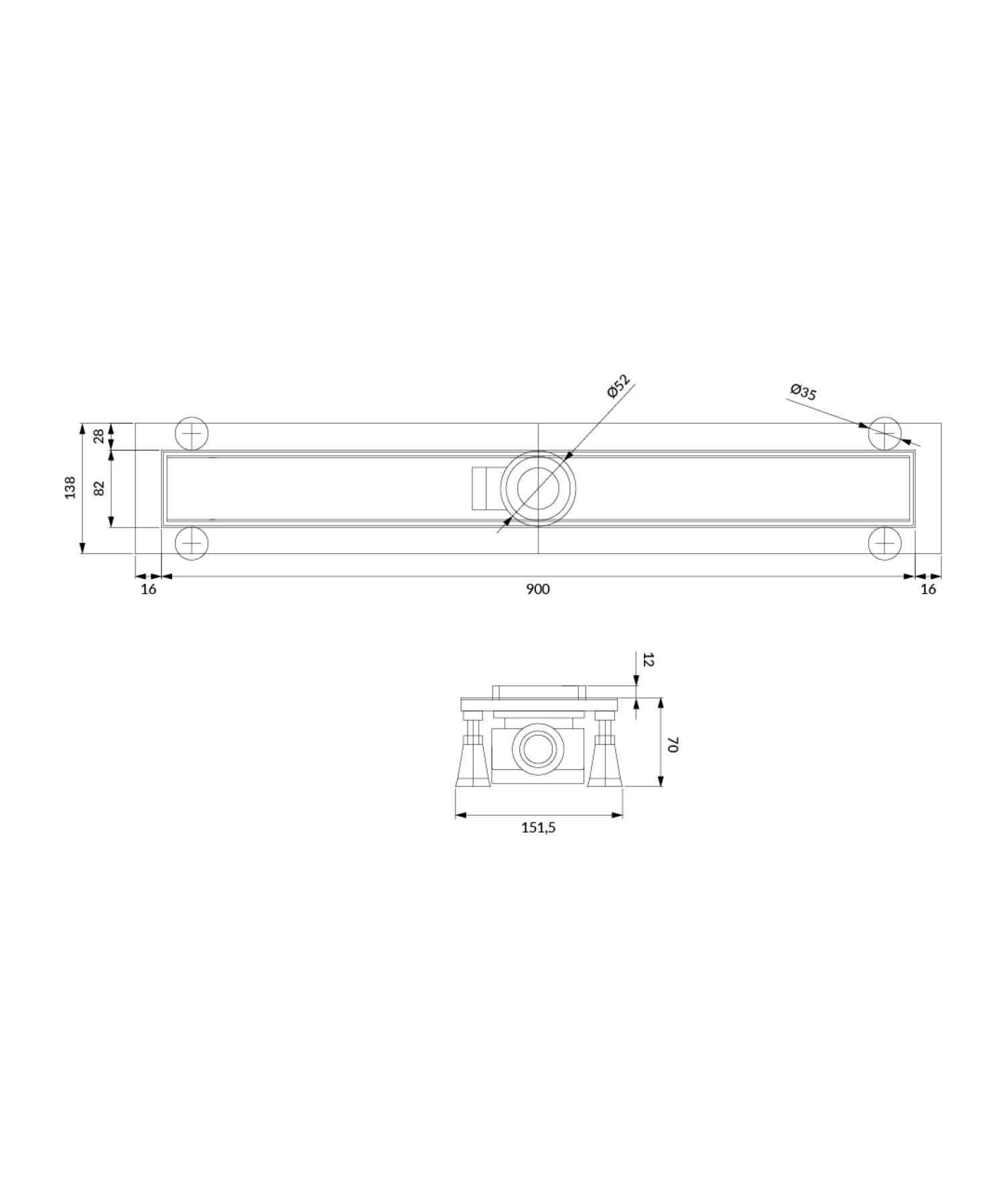 LOWFIX90GBL Rysunek techniczny