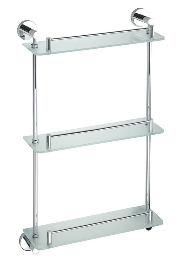 X-ROUND E potrójna półka szklana z relingiem chromowana 400x665x130mm