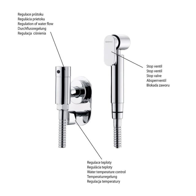Podtynkowy zawór bidetowy z regulatorem temperatury i słuchawką chrom