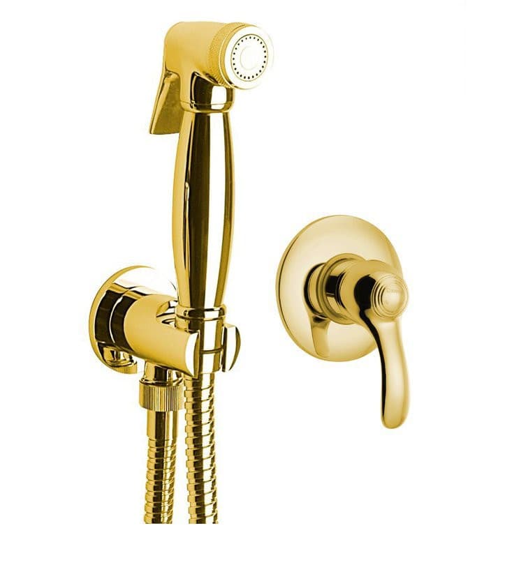 Bateria bidetowa podtynkowa ze słuchawką bidetową i wężem, Retro, złoto