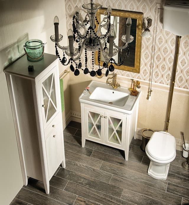 CROSS wysoka szafka z koszem na bieliznę 49x170x39cm, prawa, starobiała