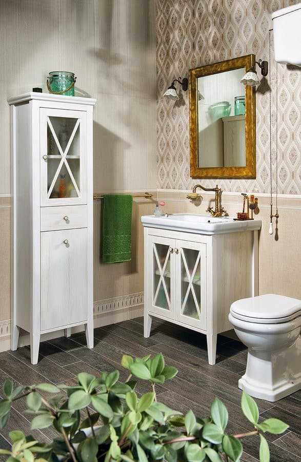 CROSS wysoka szafka z koszem na bieliznę 49x170x39cm, prawa, starobiała