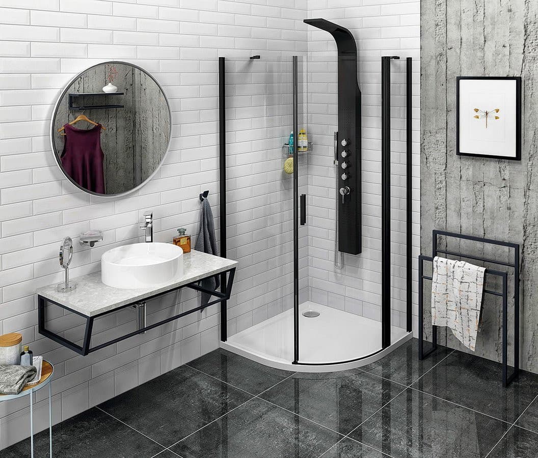 ZOOM BLACK kabina prysznicowa półokrągła 900x900 mm, szkło przejrzyste, prawa