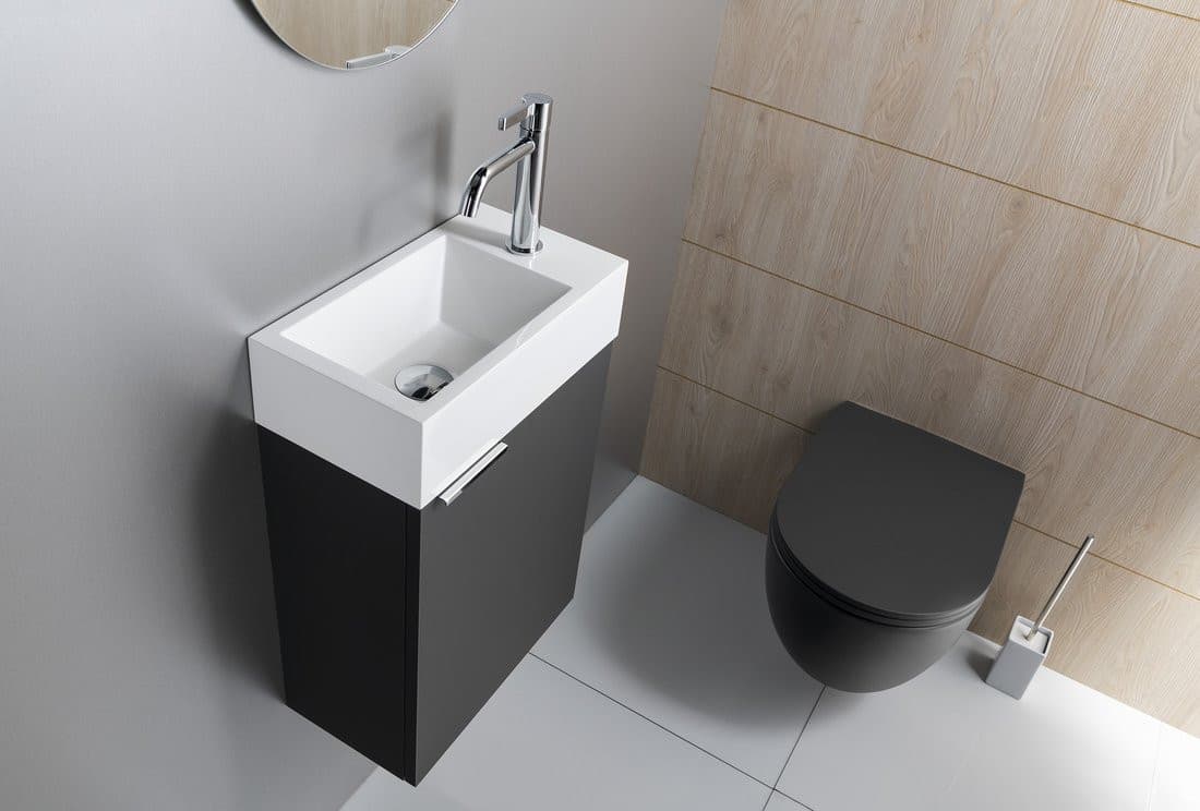 AMAROK mała umywalka kompozytowa 40x22 cm z baterią prawo