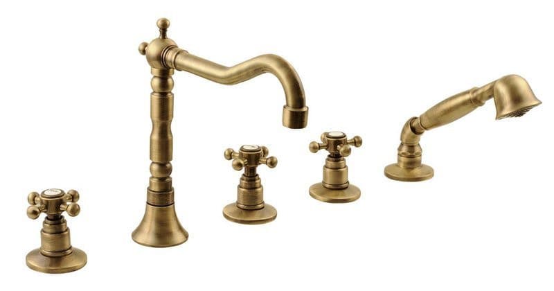 ANTEA retro bateria na brzeg wanny z pięcioelementową wylewką, brązowa