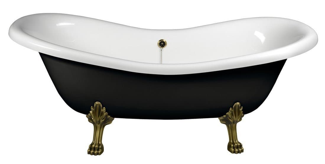 CHARLESTON wolnostojąca wanna 188x83x69cm z nogami brązowymi, czarno-biała