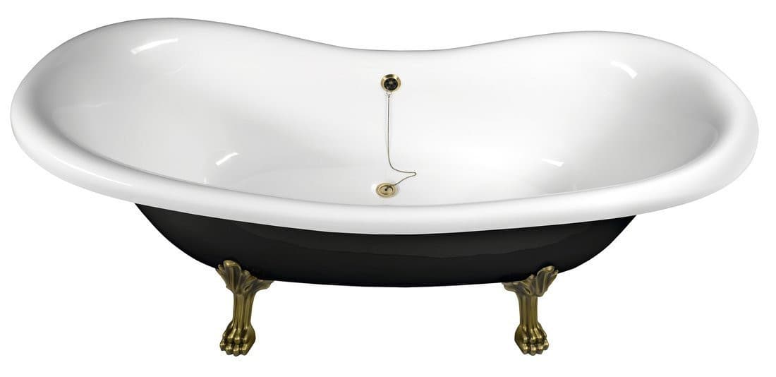 CHARLESTON wolnostojąca wanna 188x83x69cm z nogami brązowymi, czarno-biała