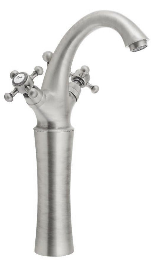 ANTEA wysoka bateria umywalkowa z odpływem, nikiel szczotkowany 300mm