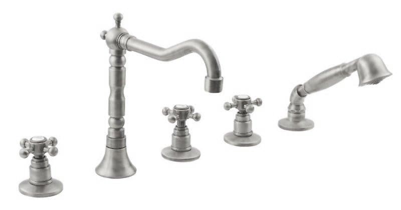 ANTEA retro bateria na brzeg wanny z wylewką, niklowana, pięcioelementowa