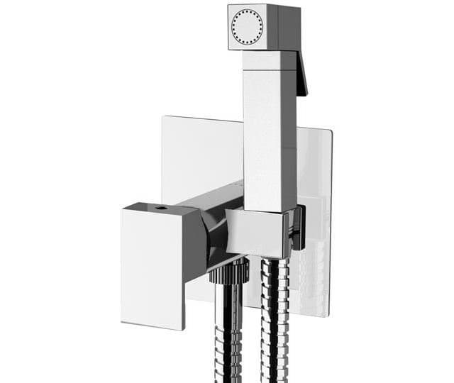 Bateria bidetowa podtynkowa chromowana z dźwignią i słuchawką