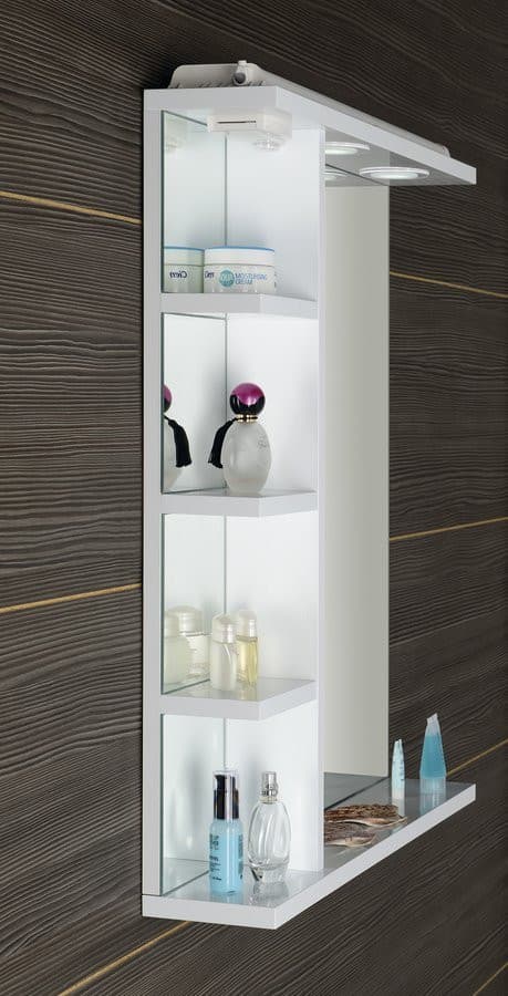 KORIN lustro z oświetleniem LED, gniazdkiem i półkami 60x70x12cm