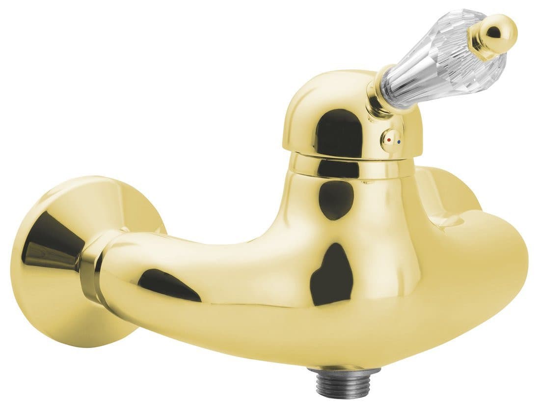 Bateria prysznicowa ścienna KIRKÉ CRYSTAL złota z kryształowym uchwytem