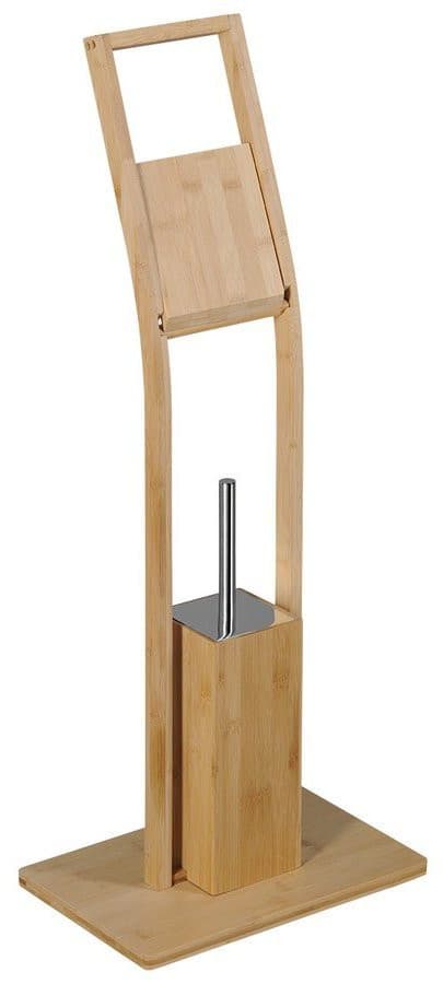 Bambusowy stojak z wieszakiem na papier i szczotką do WC