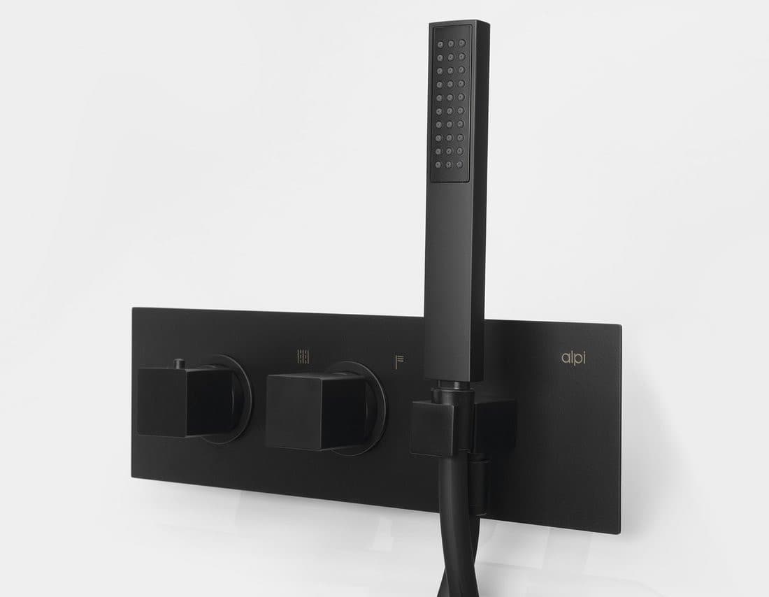 DIMY podtynkowa bateria prysznicowa termostatyczna z główką, 2 wyjścia, czarny mat