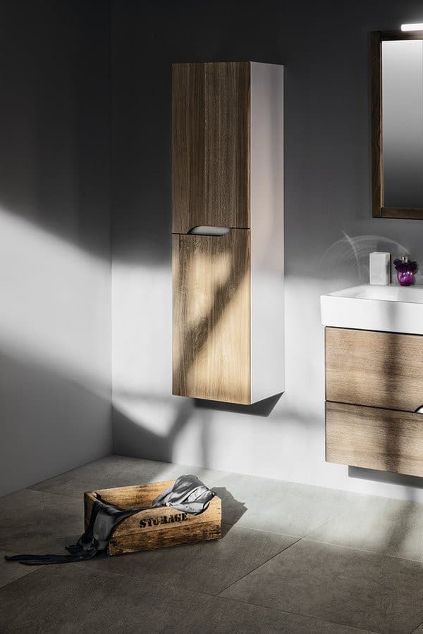 MEDIENA wysoka szafka 35x140x30 cm, 2-drzwiowa, lewa/prawa, biały mat/dąb graphite