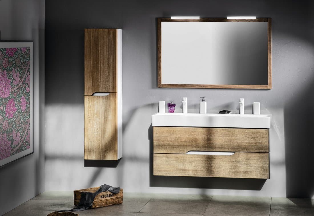 MEDIENA wysoka szafka 35x140x30 cm, 2-drzwiowa, lewa/prawa, biały mat/dąb graphite