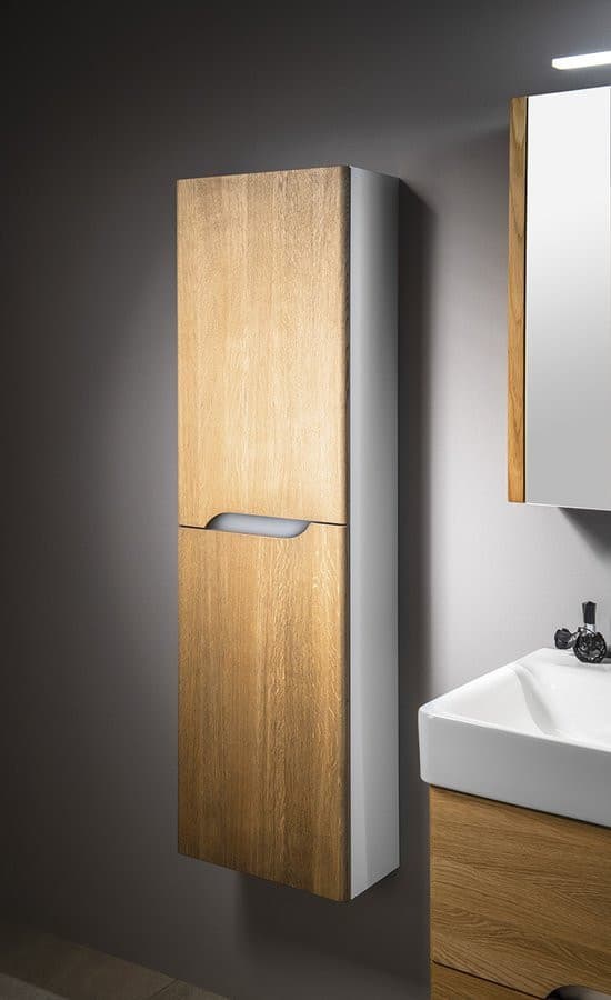 MEDIENA szafka wysoka z drzwiczkami 35x140x30cm biały mat/dąb natural