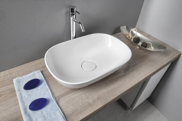 ERIDAN umywalka nablatowa 50x35 cm kompozytowa biała